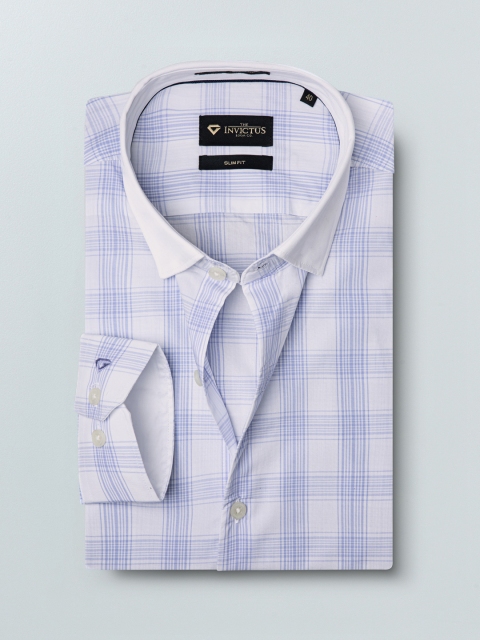 

INVICTUS Men White & Blue Slim Fit Checked Casual Shirt