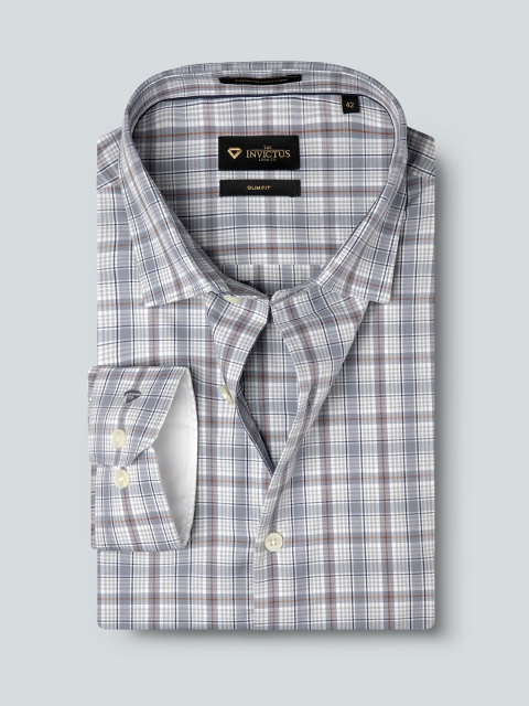 

INVICTUS Men Grey & White Slim Fit Checked Semiformal Shirt