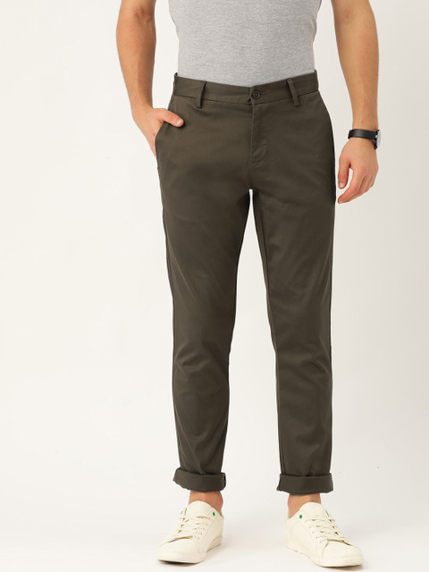 

INVICTUS Men Olive Green Regular Fit Solid Anti Microbial Trousers
