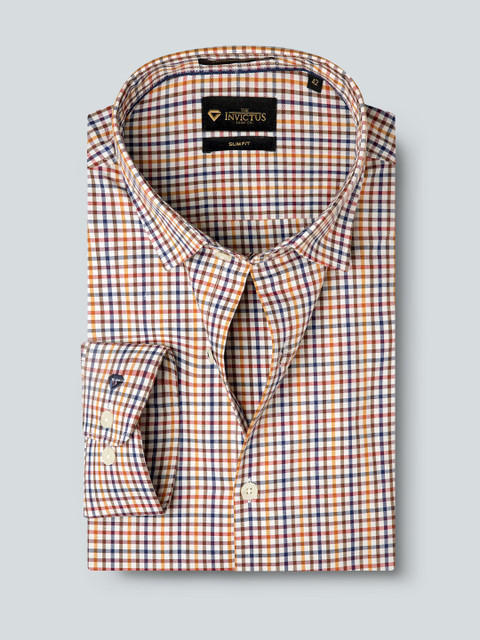 

INVICTUS Men Yellow & Navy Blue Slim Fit Checked Semiformal Shirt