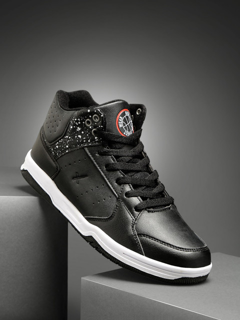 

HRX by Hrithik Roshan Men Black Solid Mid-Top Retro Basket Ball Sneakers