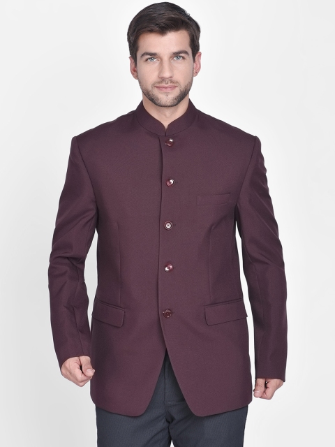 

Blacksmith Men Maroon Solid Bandhgala Formal Blazer