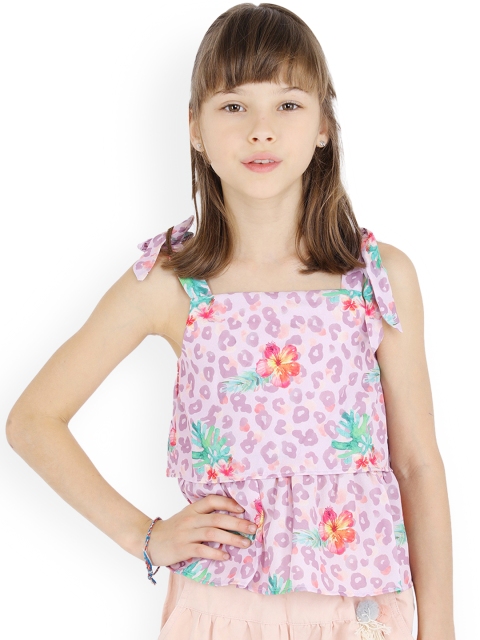 

One Friday Girls Off-White & Lavender Printed Top