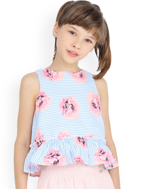 

One Friday Girls Blue & Pink Printed A-Line Top