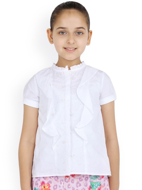 

One Friday Girls White Embellished Shirt Style Top