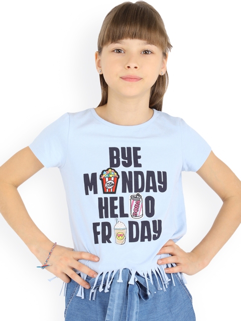 

One Friday Girls Blue Printed Round Neck T-shirt
