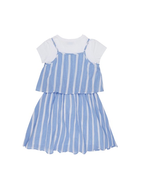 

Pantaloons Junior Girls Blue & White Striped Fit and Flare Dress
