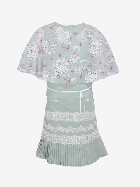 

CUTECUMBER Girls Green & White Self Design Top with Skirt