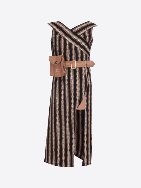 

CUTECUMBER Girls Black & Brown Striped Tunic with Shorts