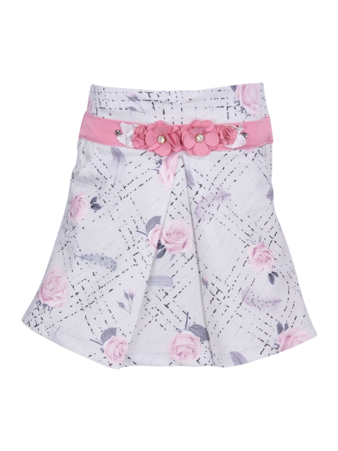 

CUTECUMBER Girls Grey & Pink Floral Printed A-Line Knee-Length Skirt