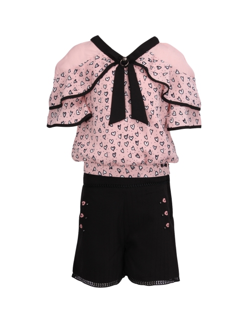 

CUTECUMBER Girls Pink & Black Printed Top with Shorts