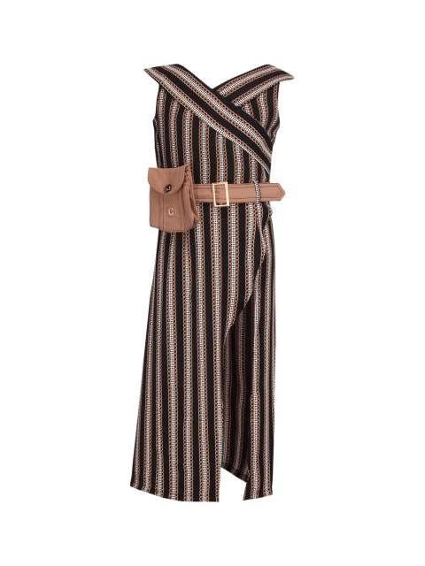 

CUTECUMBER Girls Black & Brown Striped Tunic with Shorts