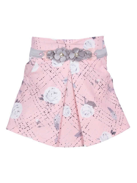 

CUTECUMBER Girls Pink & White Floral Printed A-Line Summer Skirt