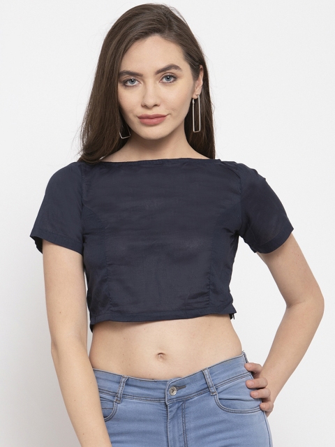 

Meee Women Navy Blue Solid Pure Cotton Top