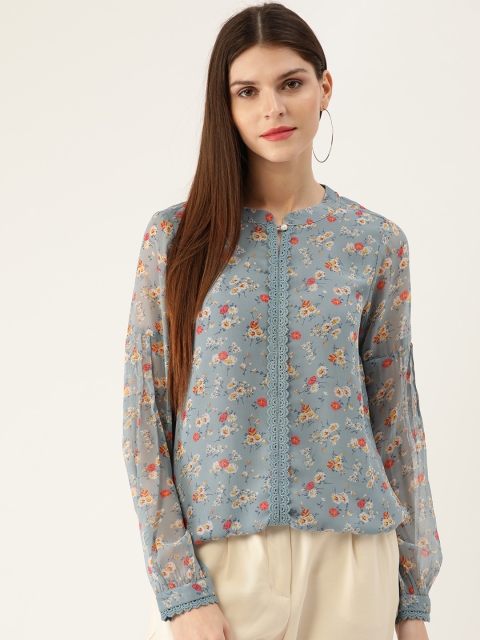 

QUIERO Women Grey & Red Ditsy Floral Print Top