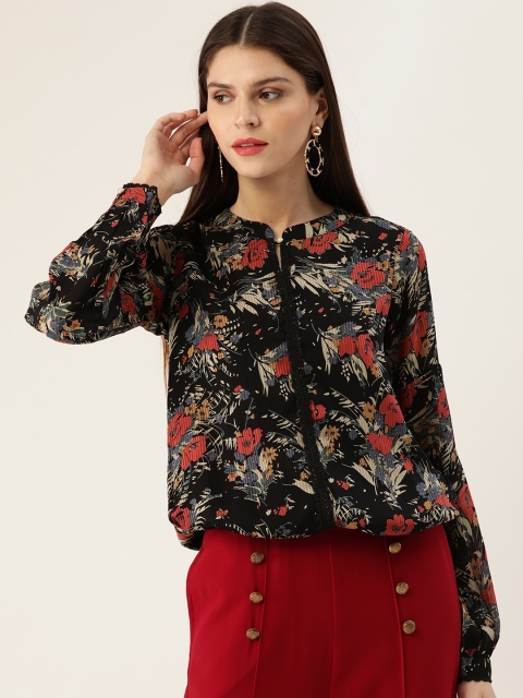 

QUIERO Women Black & Red Floral Print Top