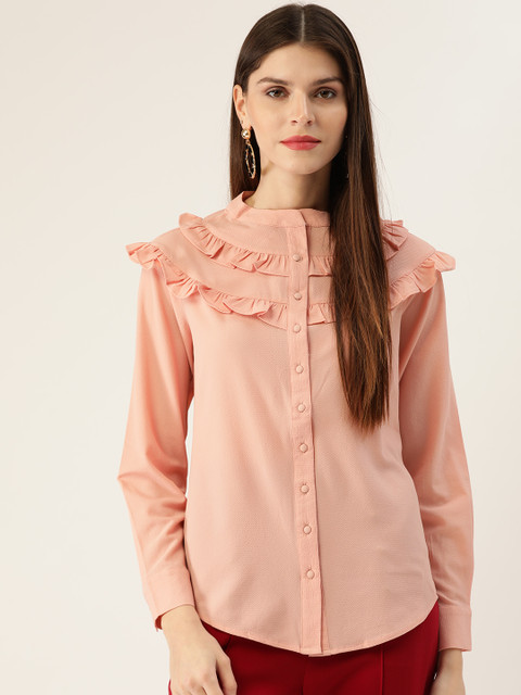 

QUIERO Women Peach-Coloured Regular Fit Solid Casual Shirt