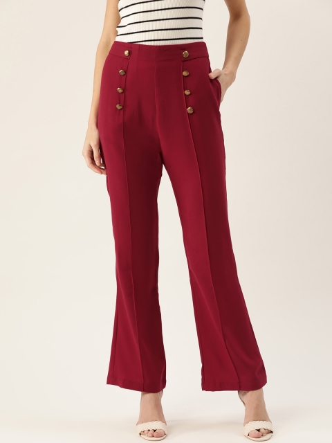 

QUIERO Women Maroon Flared Solid Bootcut Trousers