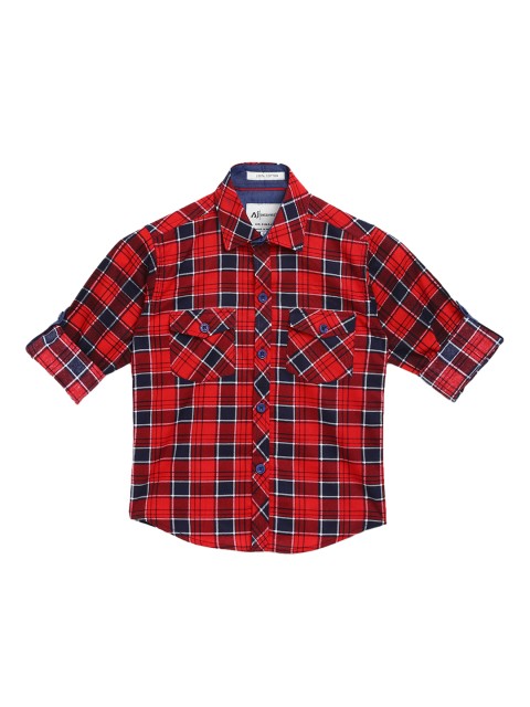 

Aj DEZInES Boys Red & Navy Blue Regular Fit Checked Casual Shirt
