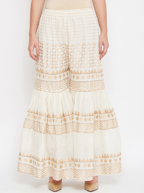 

TULIP 21 Women Off-White & Gold-Toned Printed Flared Ghararas