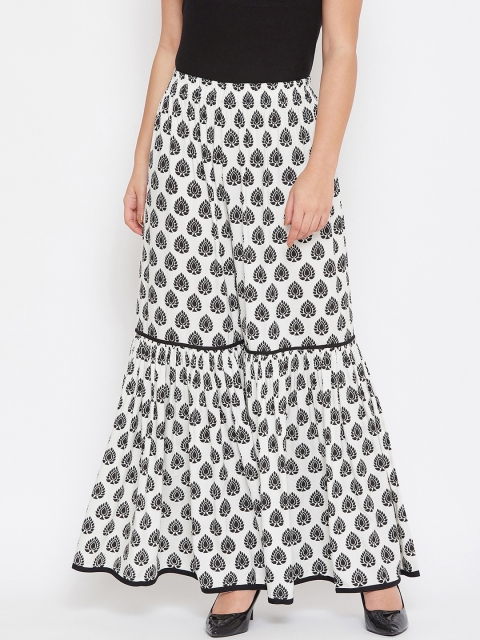 

TULIP 21 Women Off-White & Black Printed Flared Palazzos