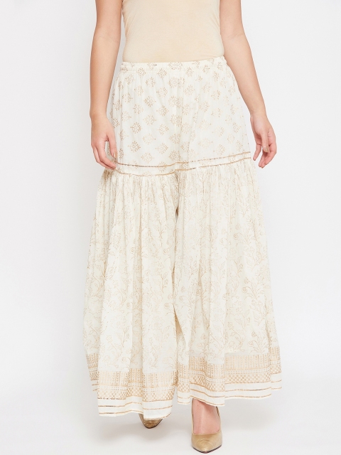 

TULIP 21 Women Off-White & Gold-Toned Printed Flared Sharara