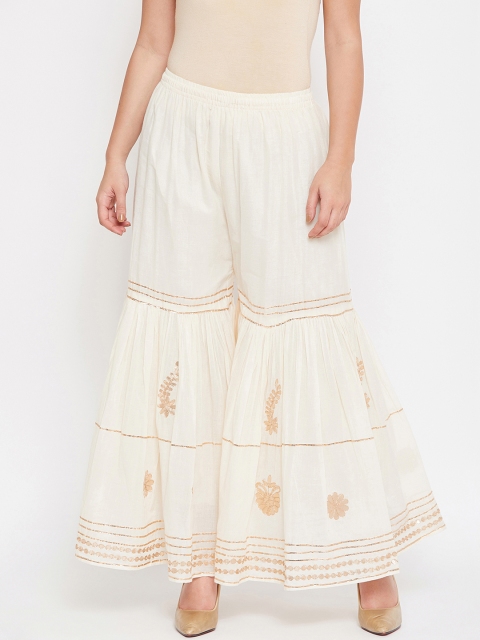 

TULIP 21 Women Off-White & Rose Gold Embroidered Flared Sharara