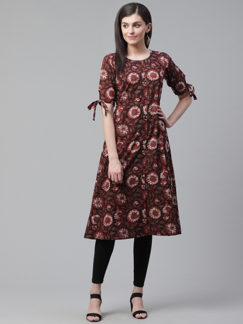 

AHIKA Women Black & Maroon Printed A-Line Kurta