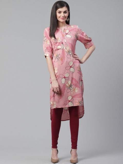 

AHIKA Women Pink & Beige Printed Straight High-Low Kurta