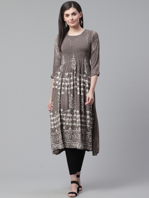 

AHIKA Women Taupe & White Printed A-Line Kurta