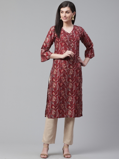 

AHIKA Women Maroon & Beige Printed Straight Kurta