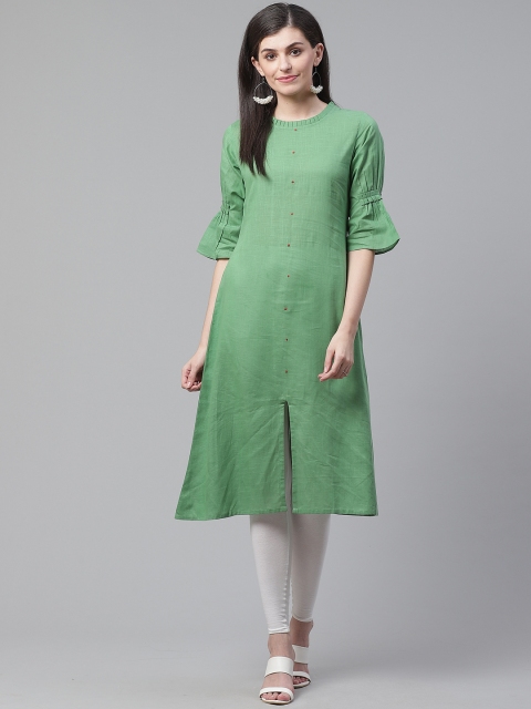 

AHIKA Women Green Solid A-Line Kurta