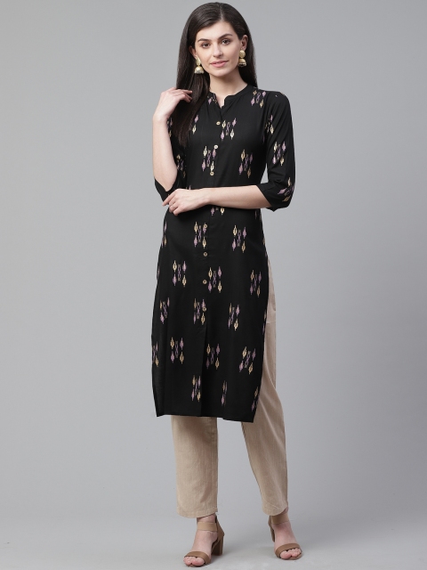 

AHIKA Women Black & Purple Printed Straight Kurta