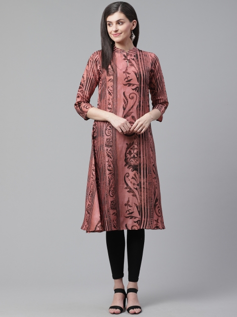 

AHIKA Women Mauve & Black Printed A-Line Kurta