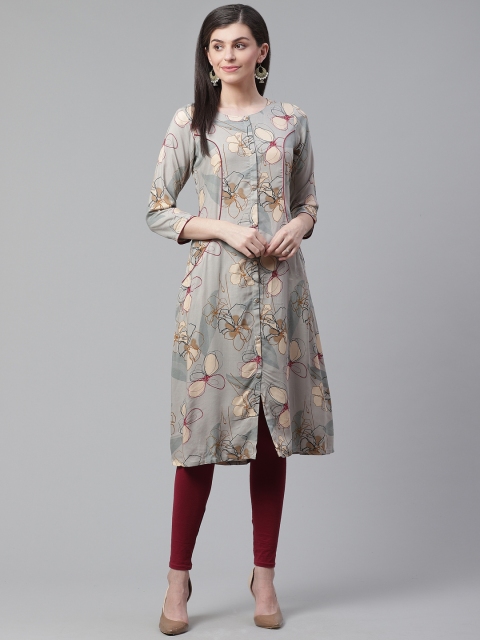 

AHIKA Women Grey Floral Print A-Line Kurta