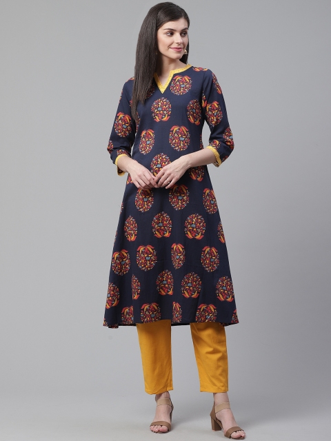 

AHIKA Women Navy Blue & Red Printed A-Line Kurta