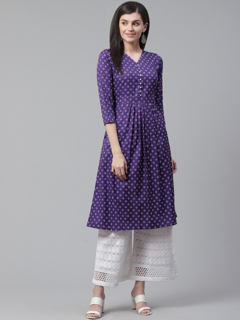 

AHIKA Women Purple & White Bandhani Printed A-Line Kurta