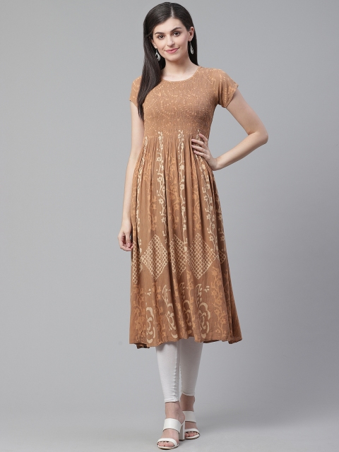 

AHIKA Women Brown & Beige Printed A-Line Kurta