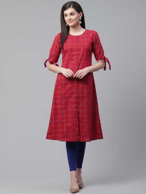 

AHIKA Women Red Printed A-Line Kurta