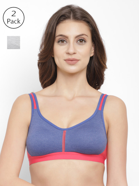 

Floret Pack of 2 Colourblocked Non-Wired Non Padded Sports Bra T3051, Grey