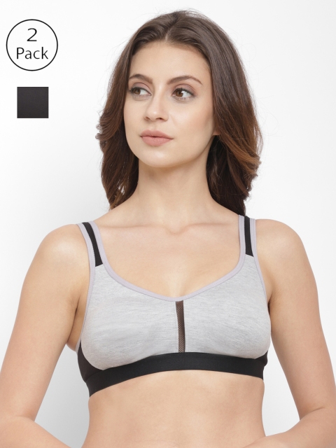 

Floret Pack of 2 Colourblocked Non-Wired Non Padded Sports Bra T3051, Black