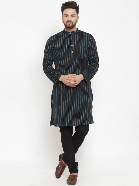 

NEUDIS Men Black & Blue Embroidered Kurta with Churidar