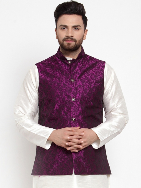 

Jompers Men Purple Woven Design Nehru Jacket