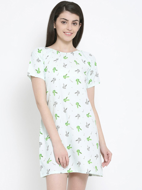 

Kanvin Women White & Green Printed Sleep Shirt MJKSS20209B