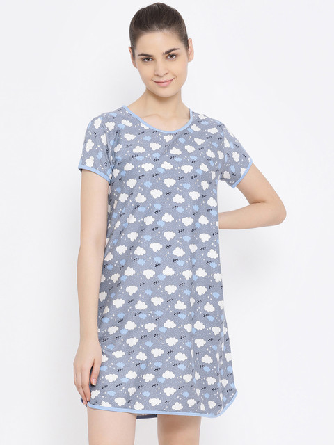 

Kanvin Women Grey & White Printed Sleep Shirt MJKSS20206A