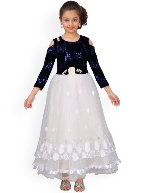 

Aarika Girls Navy Blue & White Embellished Maxi Dress
