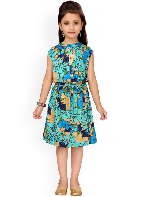 

Aarika Girls Green Printed Fit and Flare Dress