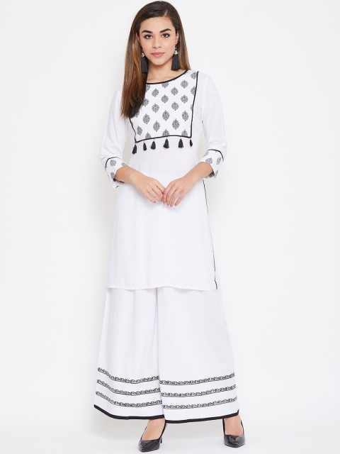 

TULIP 21 Women White & Black Block Print Yoke Design Kurta with Palazzos