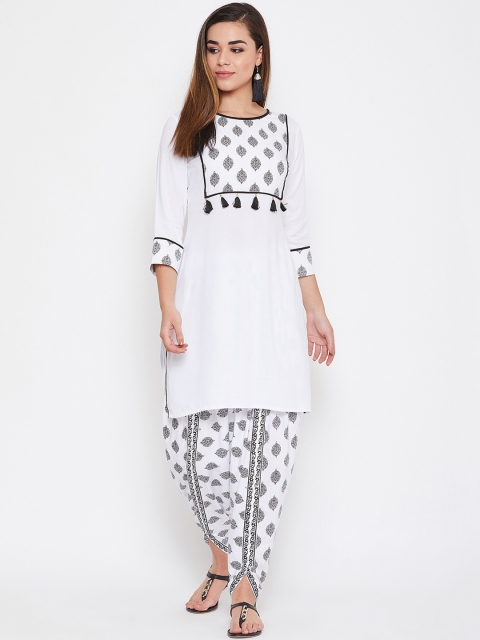 

TULIP 21 Women White & Black Block Print Yoke Design Kurti with Dhoti Pants