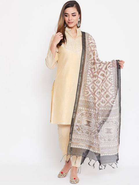 

TULIP 21 Women Golden & Black Yoke Design Kurti with Trousers & Dupatta, Gold